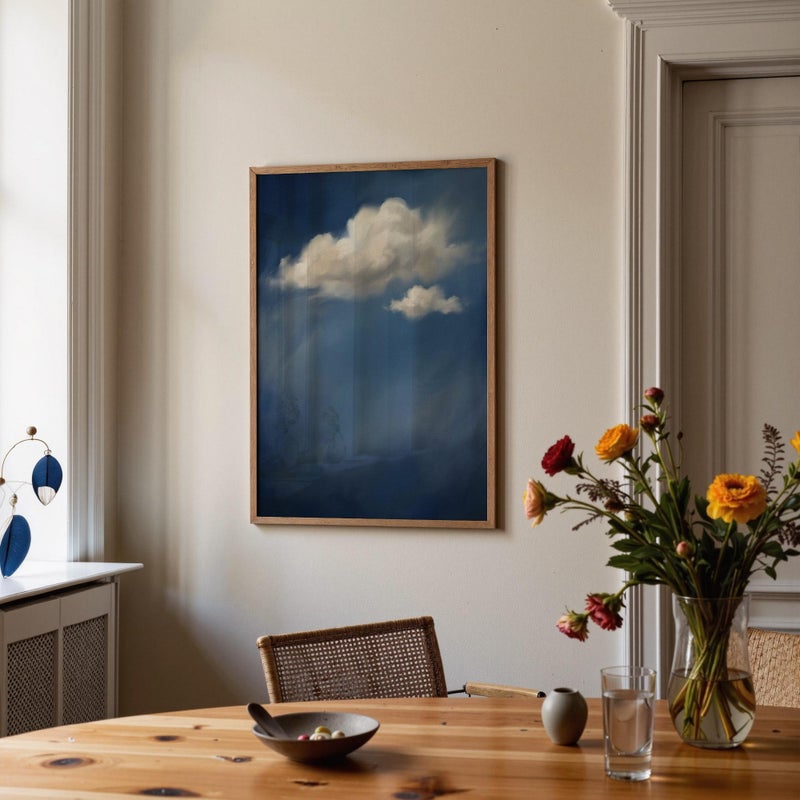 TNESSENTIAL Dark Navy Cloud Poster, Framed Japandi Night Sky Print, Wabi Sabi Wall Art, Zen Art for Living Room, Indigo Night Sky Print - Image 3