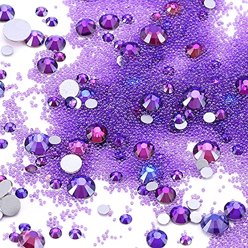 Dowarm 2650 Pieces Glue Fix Glass Flat Back Crystal Rhinestones, 6 Sizes 1.5mm - 6.5mm, Flatback Crystals for Crafts Nail Face Art Clothes Jewelry, Round Loose Gemstones (Purple Velvet) - Image 5