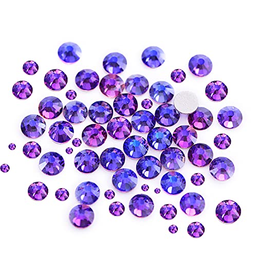 Dowarm 2650 Pieces Glue Fix Glass Flat Back Crystal Rhinestones, 6 Sizes 1.5mm - 6.5mm, Flatback Crystals for Crafts Nail Face Art Clothes Jewelry, Round Loose Gemstones (Purple Velvet) - Image 3