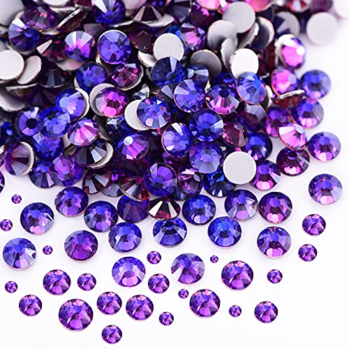 Dowarm 2650 Pieces Glue Fix Glass Flat Back Crystal Rhinestones, 6 Sizes 1.5mm - 6.5mm, Flatback Crystals for Crafts Nail Face Art Clothes Jewelry, Round Loose Gemstones (Purple Velvet) - Image 1