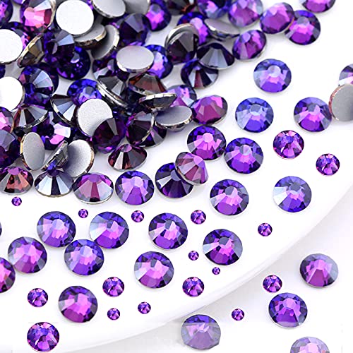 Dowarm 2650 Pieces Glue Fix Glass Flat Back Crystal Rhinestones, 6 Sizes 1.5mm - 6.5mm, Flatback Crystals for Crafts Nail Face Art Clothes Jewelry, Round Loose Gemstones (Purple Velvet) - Image 2