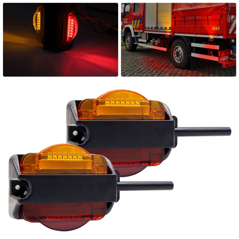 Generic YnGia 2PCS 14 LED Trailer Fender Light Rear Tail Light, Dual Face Truck Clearance Marker Light Brake Stop Lamp Turn Signal Indicator Red Amber for Trailer Lorry Caravan Van Tractor  - Image 1