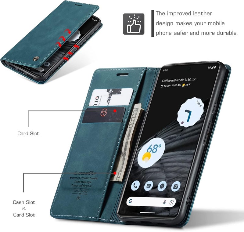 Cracedily for Google Pixel 7 Case, Flip Wallet Leather Case with Card Holder Magnetic Closure Shockproof Kickstand Protective Phone Cases Cover for Google Pixel 7,Blue-Green - Image 2