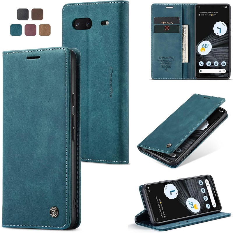 Cracedily for Google Pixel 7 Case, Flip Wallet Leather Case with Card Holder Magnetic Closure Shockproof Kickstand Protective Phone Cases Cover for Google Pixel 7,Blue-Green - Image 1