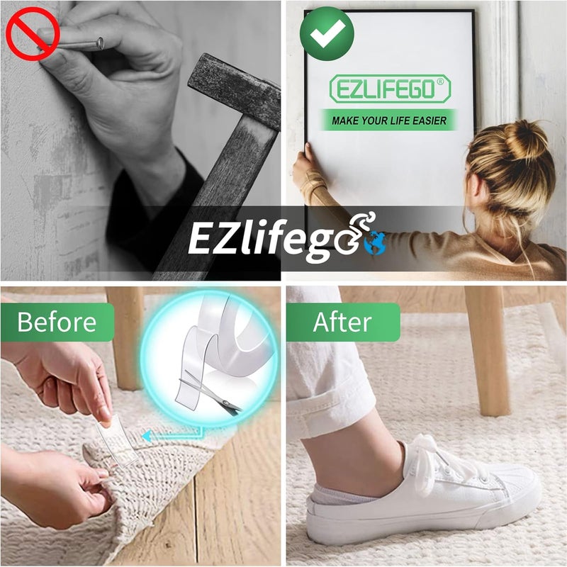 EZlifego ملصق شفاف ثنائي الجانب ثقيل الاستخدام، قابل للإزالة متعدد الأغراض، قوي قابل للغسل، (ألوان متنوعة) (عبوة من 2) - Image 3
