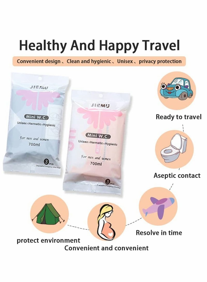 SYOSI Disposable Urine Bags, Camping Pee Bags, Disposable Urinals Vomit Bags for Travel Urinal Toilet Traffic Jam Emergency Portable Toilet Bee Bag for Men Women Kids Children Patient (3 Grey+ 3 Pink)  - Image 2