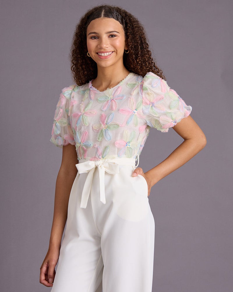 ردتاغ Senior Girls White Embroidered Dress - Image 2