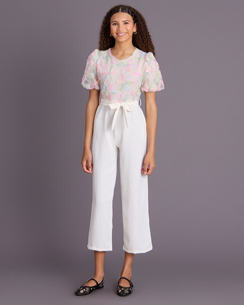 ردتاغ Senior Girls White Embroidered Dress - Image 1