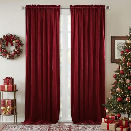 StangH Christmas Red Velvet Curtains 96-inch - Heavy-Duty Large Window Room Darkening Privacy Enhancing Panels for Home Theater/Film Room/Stage, Red, 52 x 96 inches, 2 Panels - Image 1