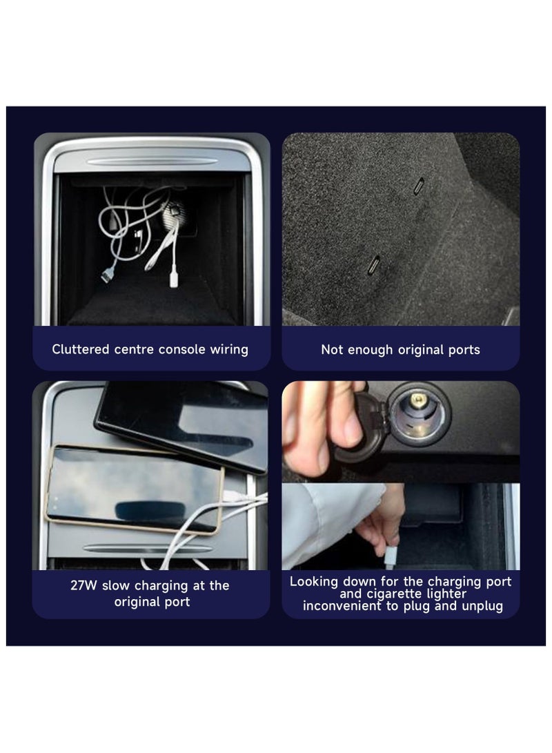 SYOSI Car Extender Charging Port for Tesla Model 3/Y (2021-2023), USB Hub for Tesla Model 3/Y (2021-2023) Center Console, Car Water Cup Holder Conversion Hub Charger Accessories - Image 4