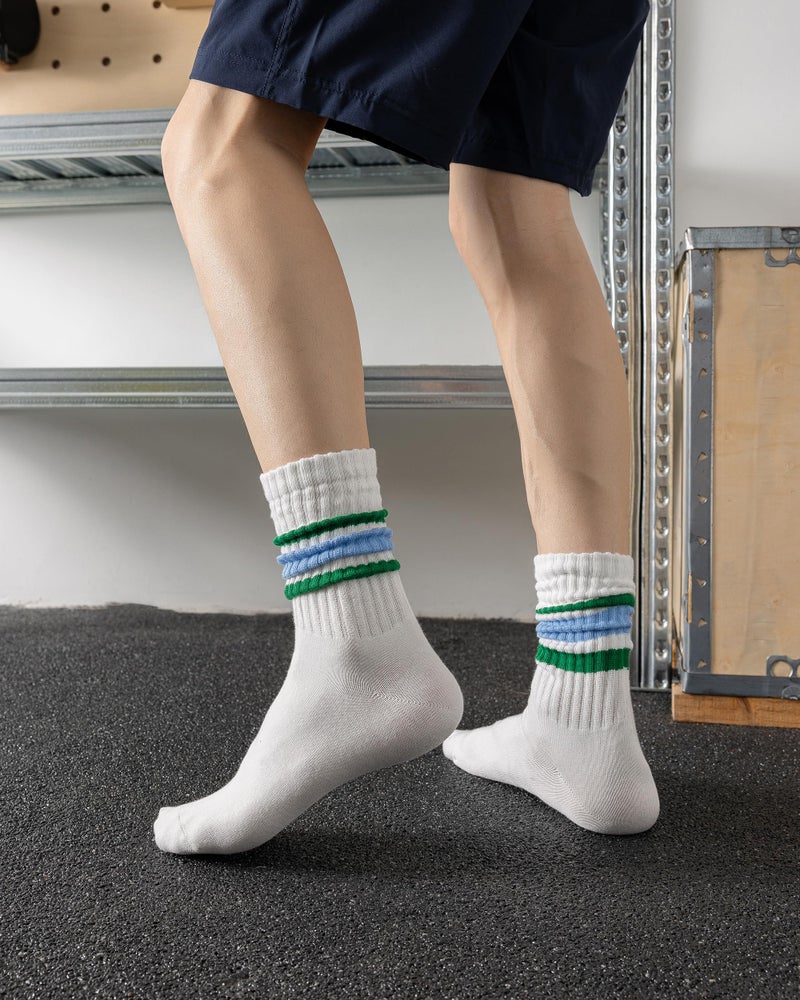 DarkCom Striped Crew Socks 5 Pairs Seamless Toe for Men and Women, Color of White, Casual Comfort - Image 3
