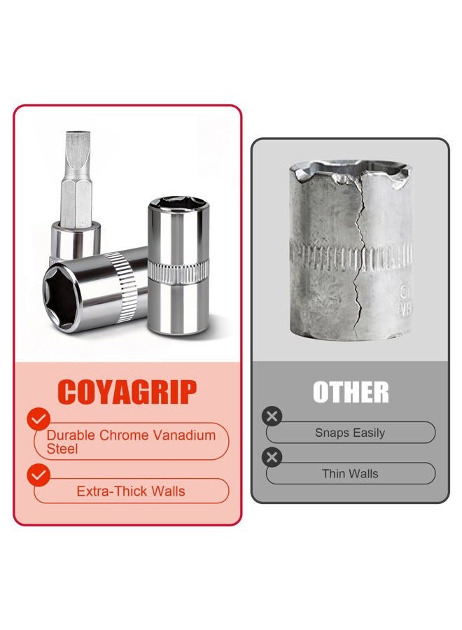 COYAGRIP طقم مفاتيح صمولة، 46 قطعة 1/4 بوصة طقم مفاتيح ربط، طقم مفاتيح مترية من CR-V مع قضيب تمديد، مجموعة أدوات ميكانيكي سيارات للاستخدام المنزلي، طقم بتات مع صندوق تخزين - Image 2