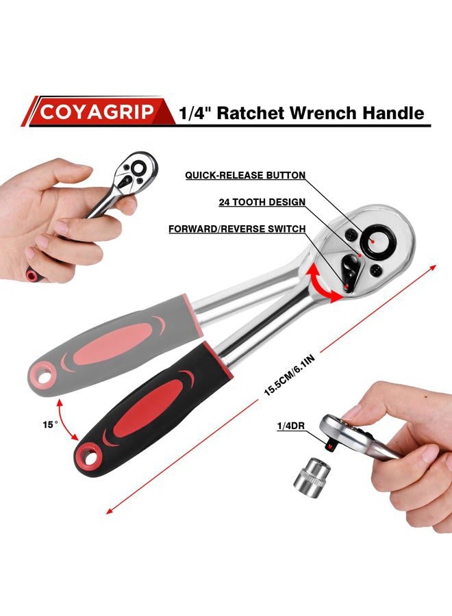 COYAGRIP طقم مفاتيح صمولة، 46 قطعة 1/4 بوصة طقم مفاتيح ربط، طقم مفاتيح مترية من CR-V مع قضيب تمديد، مجموعة أدوات ميكانيكي سيارات للاستخدام المنزلي، طقم بتات مع صندوق تخزين - Image 5