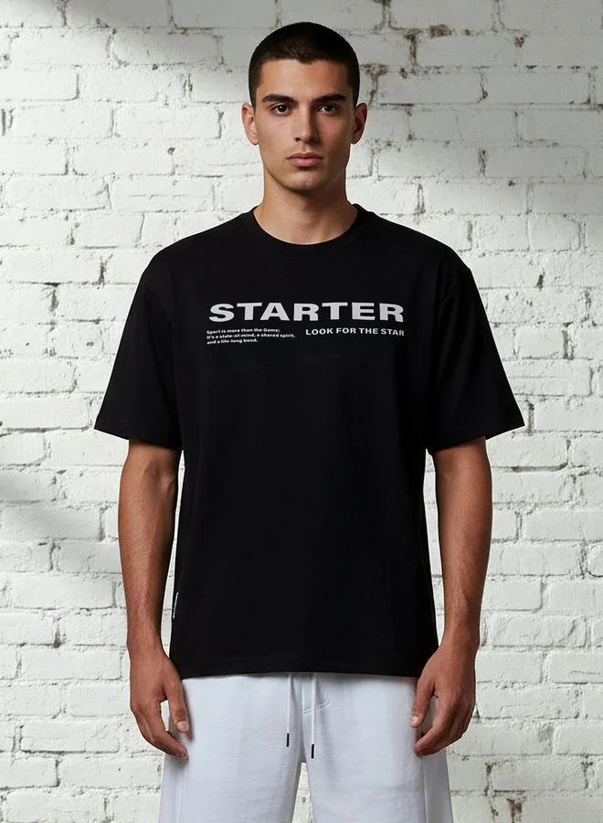 ستارتر تيشيرت رجالي مطبوع بأكمام قصيرة ورقبة مستديرة بقصة عادية