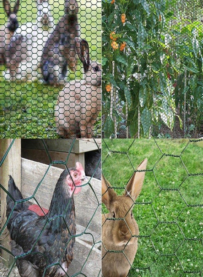 YSYONM Garden Poultry Green Chicken Wire PVC Coated Hexagonal Wire Mesh Roll Animal Fence 3m x 400mm Garden Netting Fencing for Pet Rabbit Chicken with Gloves & 50Pcs Cable Ties - Image 5