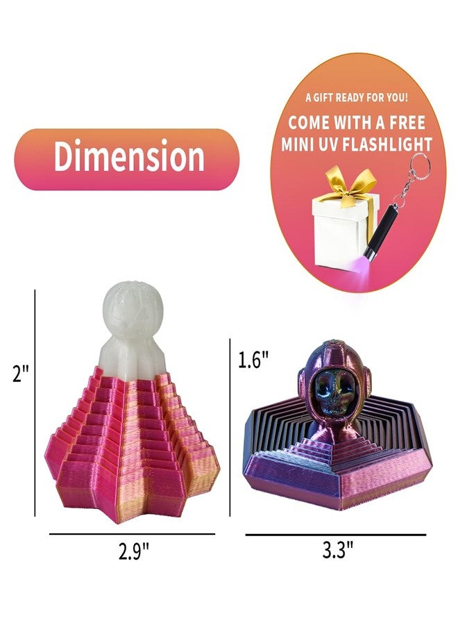 Cucue 3D Printed Fractal Fidget Hexagon-Hexagonal Spiral Visual Fingertip Toys for Stress Anxiety-Glow in The Dark Skull Toys for Calming Relief- Halloween Fidget Toys for Kids & Adults (4 Pack) - Image 2