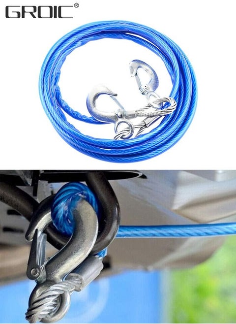 4M Heavy Duty Tow Strap with Safety Hooks, Steel Wire Tow Strap for Hauling, Stump Removal & Much More,Best Towing Accessory for Car 5 Tons