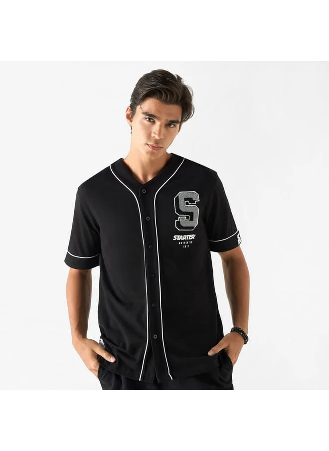 STARTER Starter Relaxed Fit Typographic Print Shirt with V-neck and Short Sleeves