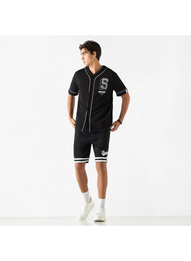 STARTER Starter Relaxed Fit Typographic Print Shirt with V-neck and Short Sleeves