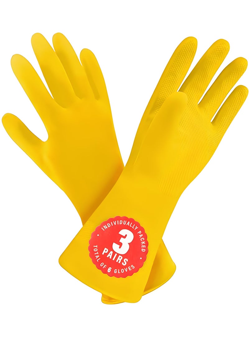 Kitchen Gloves, Reusable Dishwashing Gloves, 3 Pairs Natural Rubber Gloves with Non-Slip Grip for Household Chores - Image 1