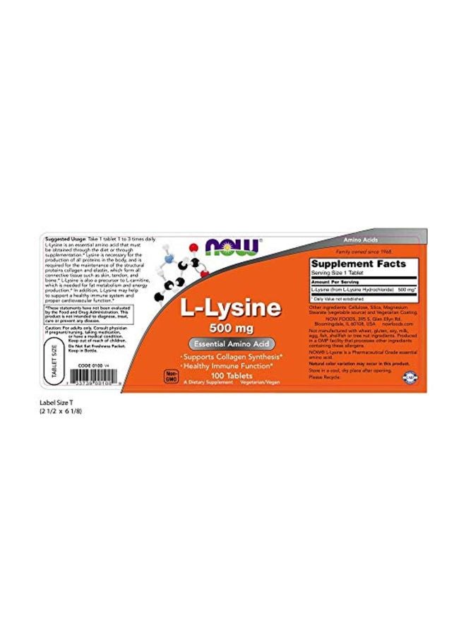 L-Lysine 500Mg Amino Acid - 100 Tablets