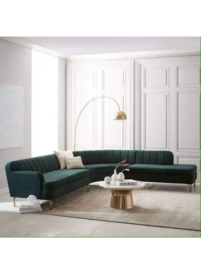 بيغ كنبة ركنة شكل L خشب زان احمر اخضر داكن - Image 1