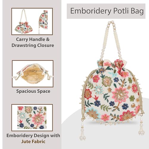 Lavie Women's Jiya Floral Embriodered Potli | Ladies Purse Handbag - Image 4