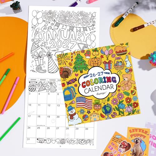 Suphigher Calendar 20262027 Coloring Calendar 20262027 Wall Calendar 12 Monthly Jul 2026 Jun 2027 Toddler Calendars Learning for HomeClassroom 12 Different Theme Illustrated Images to Color Good for Tracking or Planning - Image 3