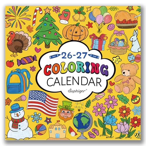 Suphigher Calendar 20262027 Coloring Calendar 20262027 Wall Calendar 12 Monthly Jul 2026 Jun 2027 Toddler Calendars Learning for HomeClassroom 12 Different Theme Illustrated Images to Color Good for Tracking or Planning - Image 1