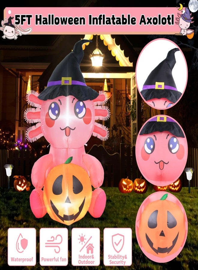 لي تايم دمية أكسولوتل قابلة للنفخ من ليت تايم بطول 5 أقدام مع يقطينة، زينة خارجية لطيفة ومبهجة للهالوين، مزودة بإضاءة LED مدمجة، مثالية للحديقة والفناء والحفلات الداخلية والعطلات، باللون الوردي. - Image 5