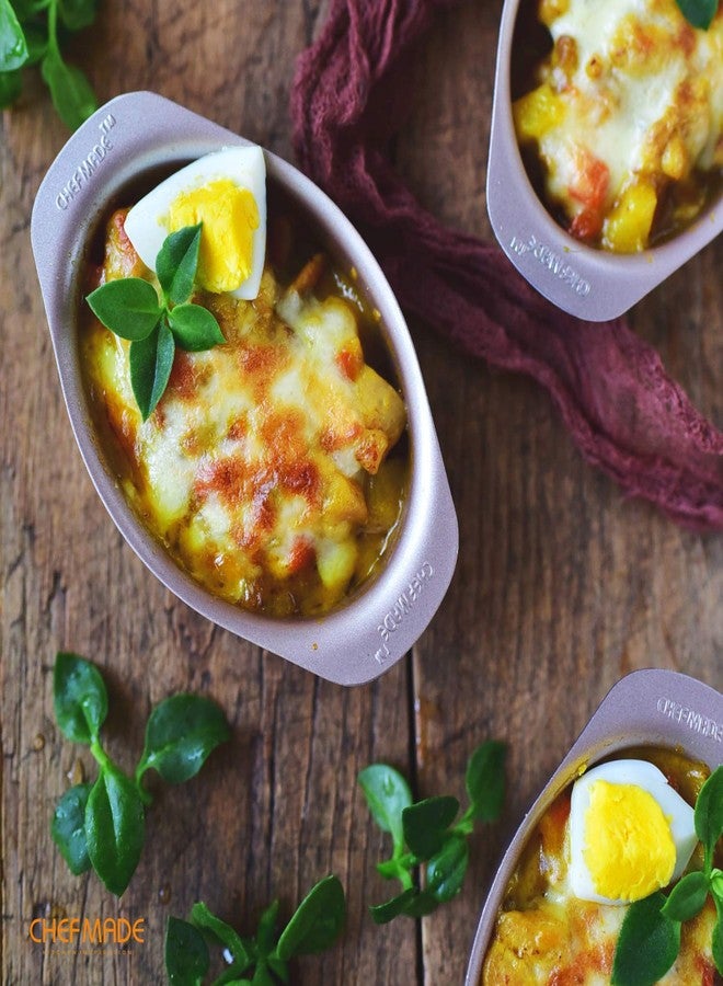 شيف ميد قالب تشيز كيك صغير من CHEFMADE، 3.7 بوصة، 4 قطع، غير لاصق، بيضاوي الشكل، مناسب لخبز الكيك والخبز في الفرن الكهربائي (لون ذهبي شامبانيا) - Image 5