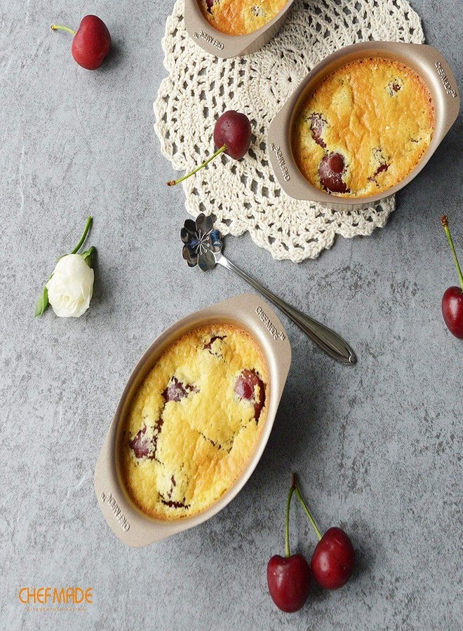 شيف ميد قالب تشيز كيك صغير من CHEFMADE، 3.7 بوصة، 4 قطع، غير لاصق، بيضاوي الشكل، مناسب لخبز الكيك والخبز في الفرن الكهربائي (لون ذهبي شامبانيا) - Image 4