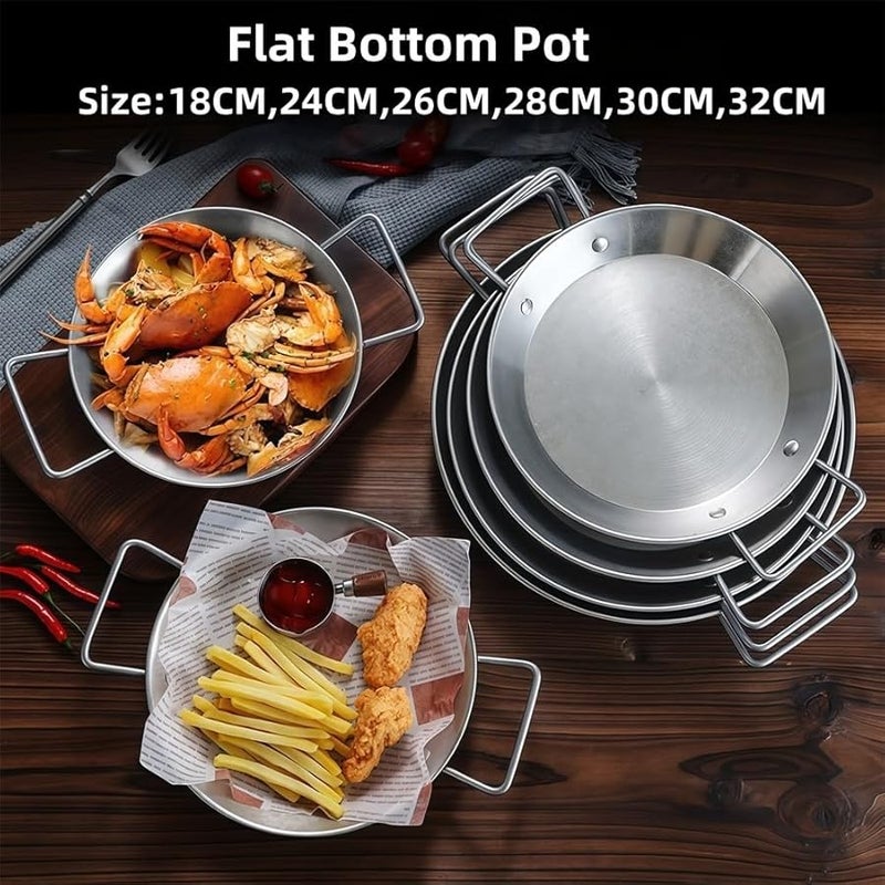 30CM Stainless Steel Paella Pan Flat Bottom Induction Oven Safe Mirror Polished - Image 5