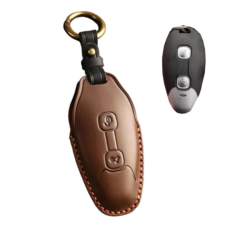 Ysbxitu Motorcycle Leather Key Fob Cover Compatible with Piaggio Vespa GTV300 GTV GTS300 GT S300 GTS 300 2024 Motorcycle Intelligent Auto Key fob Cover Decorative Keychain Brown - Image 2
