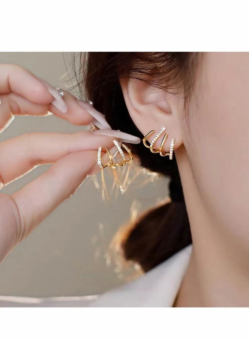 Earrings for Women, Fashionable and Generous 925 Silver Needle Gold Crystal Hypoallergenic Girls Gift - Image 3