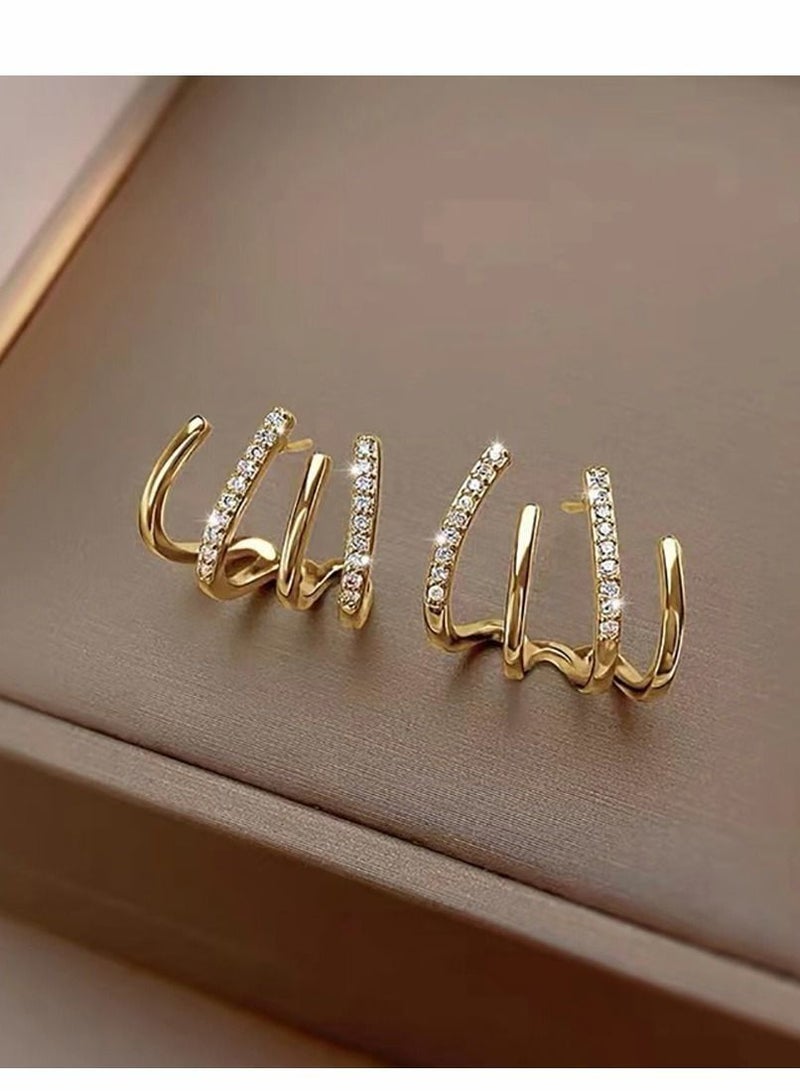 Earrings for Women, Fashionable and Generous 925 Silver Needle Gold Crystal Hypoallergenic Girls Gift - Image 5