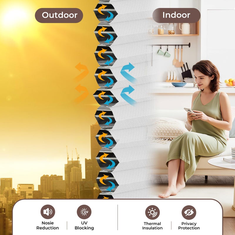 Allesin Top Down Bottom Up Cellular Shades,Blackout Blinds Noise Reduction,Cordless Cellular Shades Room Darkening Honeycomb Blinds,Blackout (White,27"x64") - Image 5