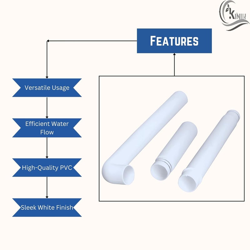 KINIK أنبوب منحني طويل 3 قطع من PVC لمرحاض الصرف - Image 4