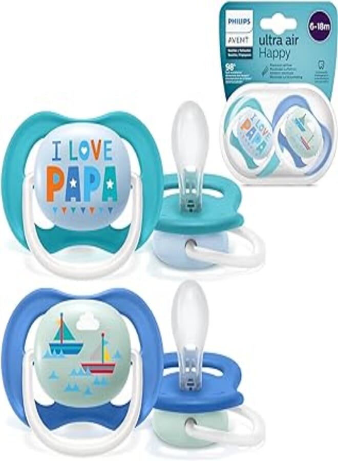 Philips Philips Avent Ultra Air Pacifier, for 6-18m, Orthodontic & BPA-Free, 2 pcs, Including Sterilizer/Carrying Case, SCF080/03, Blue and Turquoise, 2 Count (Pack of 1) 
