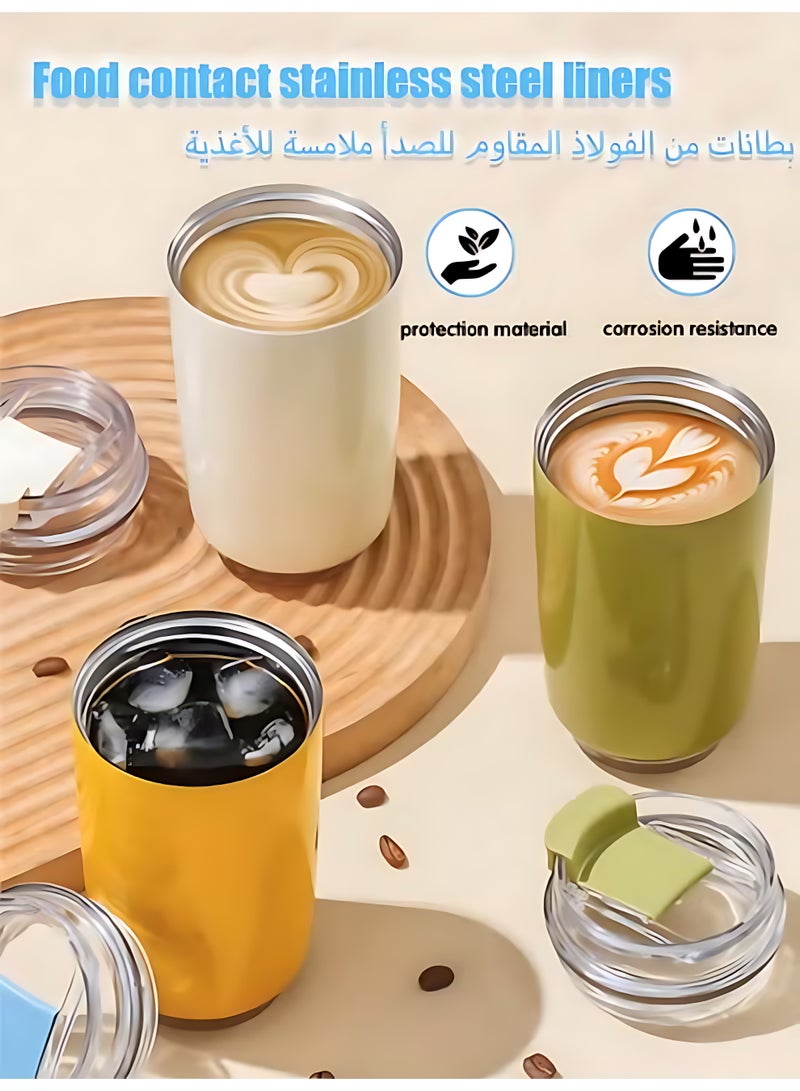 سميج فنجان قهوة | كوب مشروبات معزول مع غطاء مانع للتسرب | كوب قهوة طويل الأمد مع غطاء | كوب قهوة للسفر | 1 حزمة | أبيض حليبي - Image 4