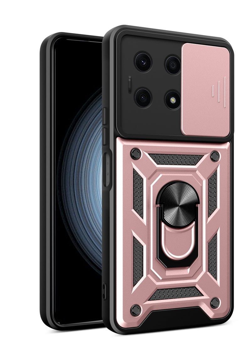 Case Cover Shockproof Windows Protective Case with Camera Protection and Metal Ring Compatible with Honor X8A (Rose Gold)