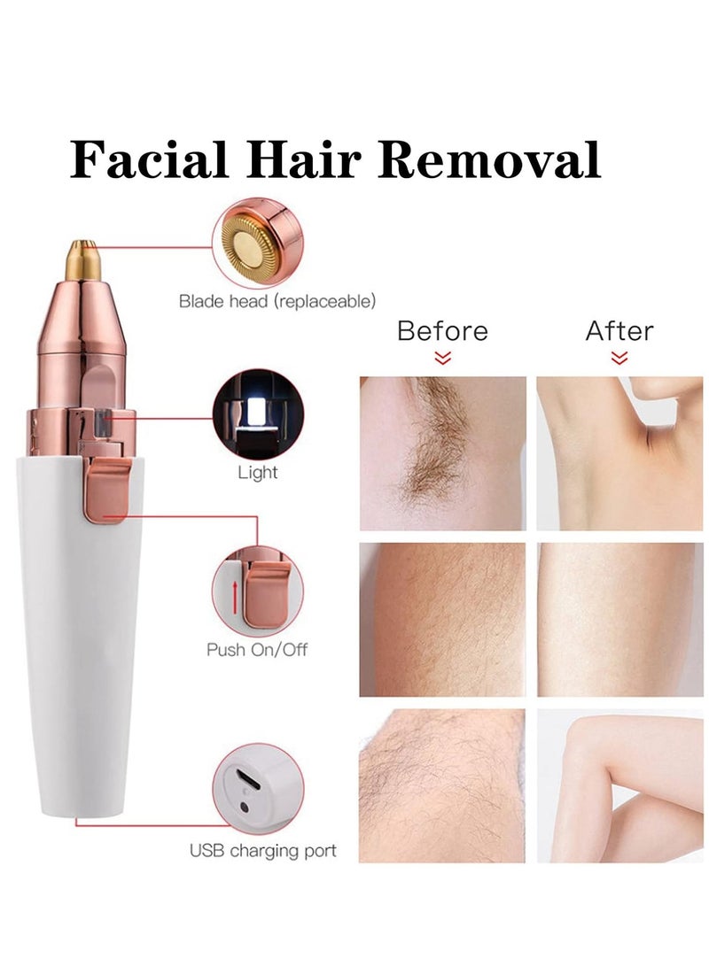 2-in-1 Facial Hair Remover  Eyebrow Trimmer, Rechargeable Mini Razor for Women – Painless Lip, Chin, Arms  Bikini Hair Removal Tool (White) - Image 2