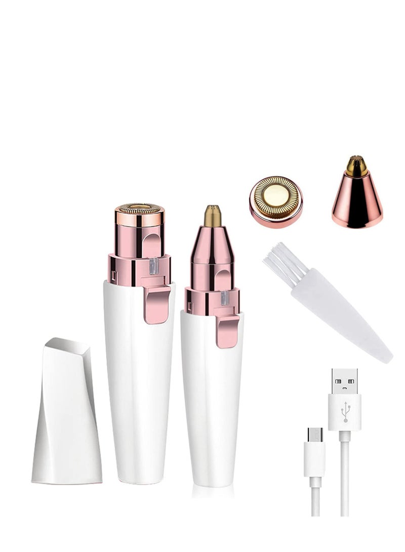 2-in-1 Facial Hair Remover  Eyebrow Trimmer, Rechargeable Mini Razor for Women – Painless Lip, Chin, Arms  Bikini Hair Removal Tool (White) - Image 1