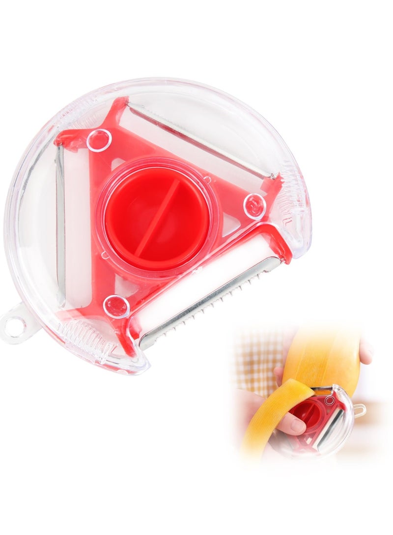 Excefore 5 PCS 3 in 1 Swivel Vegetable Peele Stainless Steel Potato Peeler Portable Veg Fruit Peeler Non-Slip Handle & Sharp Blade Suitable for Kitchen Travel Camping Easy to Clean Swivel Peele Tool Red - Image 1