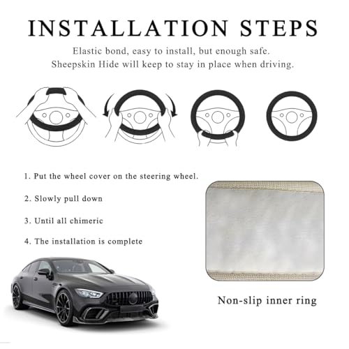 NYTKL Car Fuzzy Steering Wheel Cover, 15 inch Fluffy Soft Steering Wheel Protector for Winter Warm, Anti-Slip Fuzzy Plush Vehicle Wheel Wrap Cover Interior Decoration for Women Men (Black) - Image 3