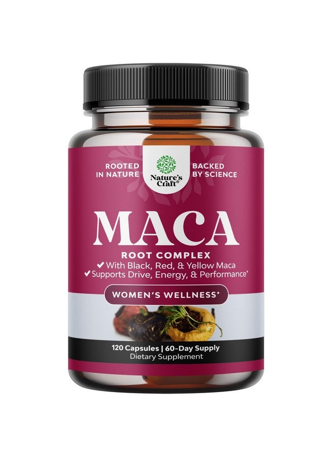 Natures Craft كبسولات جذر الماكا العضوي للنساء - مكمل عشبي قوي مع مزيج معزز للإناث من جذر الماكا الأحمر والأصفر والأسود - معتمد خالي من الكائنات المعدلة وراثيًا ونباتي وخالي من الغلوتين بدون ألوان صناعية - 120 حبة - Image 1