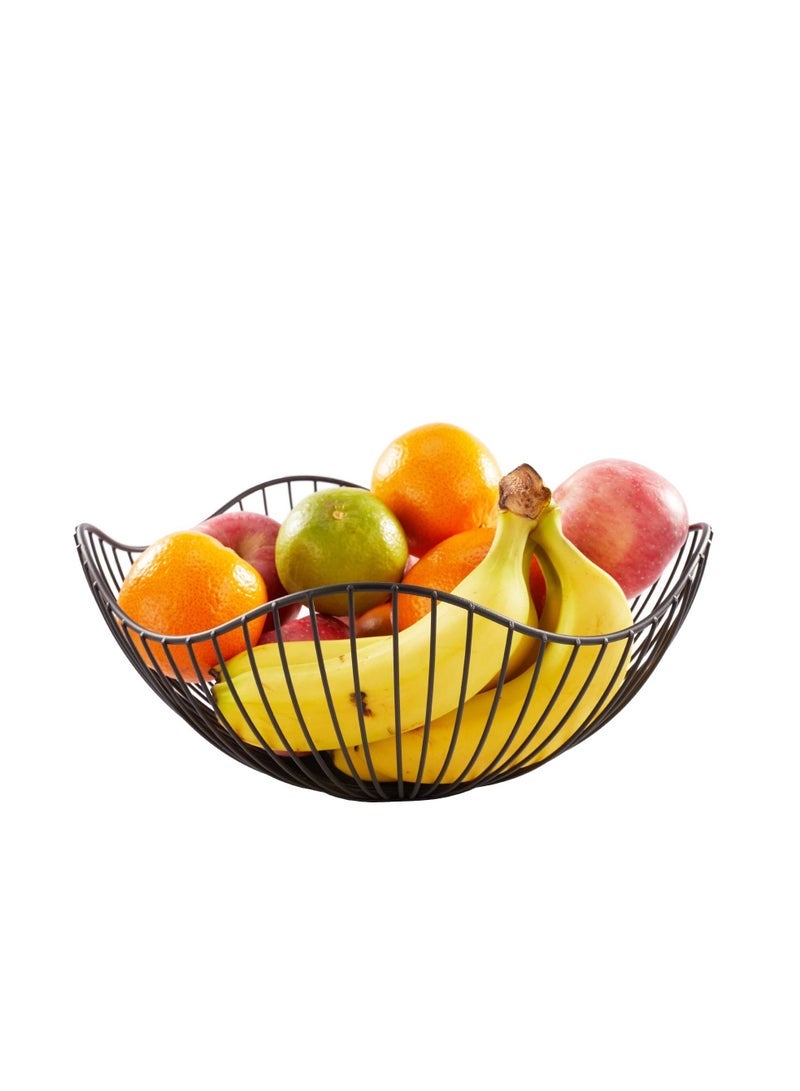 كابتن تيك Kitchen Counter Fruit Bowl, Metal Wavy Wire Fruit Basket with Black Tray for Vegetable Snacks Bread Edible Sweets Table Storage - Image 1