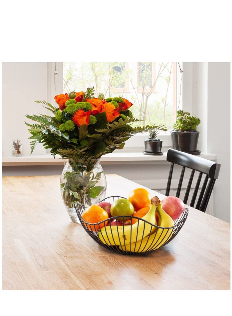 كابتن تيك Kitchen Counter Fruit Bowl, Metal Wavy Wire Fruit Basket with Black Tray for Vegetable Snacks Bread Edible Sweets Table Storage - Image 3
