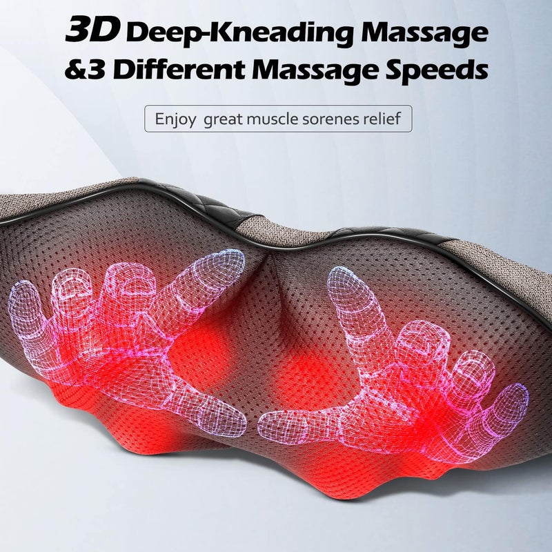 Blueelf Shiatsu Electric Neck Back Massager Pillow 3D Kneading with Heat for Shoulder, Lower Back, Foot, Leg Muscles Pain Relief Relax in Car Office and Home (Gray) - Image 5