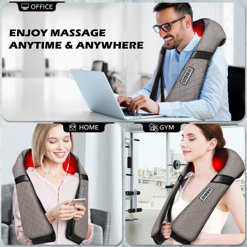Blueelf Shiatsu Electric Neck Back Massager Pillow 3D Kneading with Heat for Shoulder, Lower Back, Foot, Leg Muscles Pain Relief Relax in Car Office and Home (Gray) - Image 4